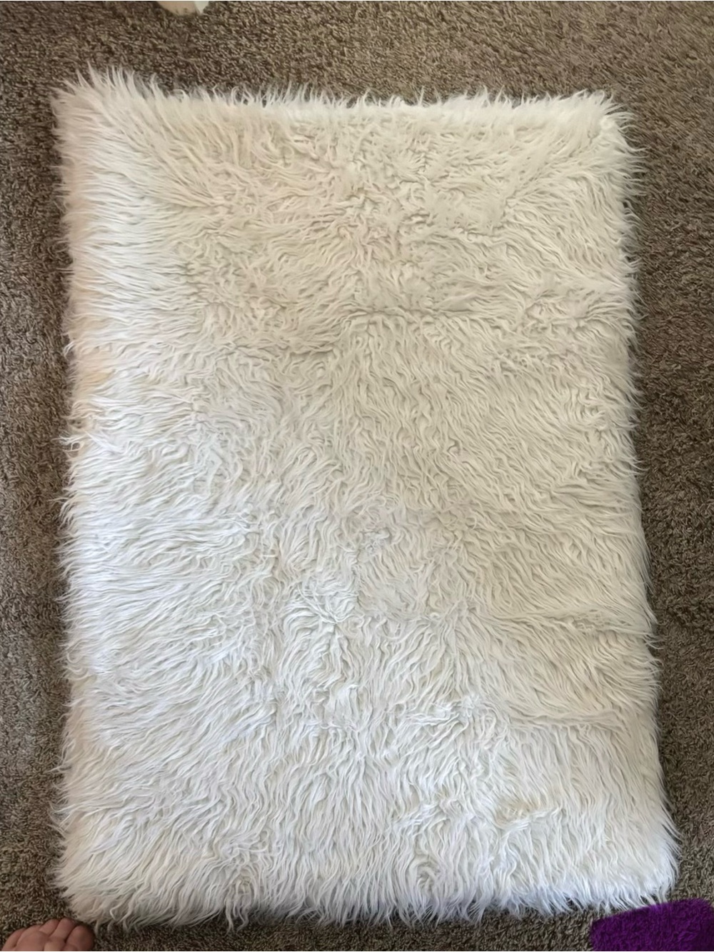 Plush White Faux Fur Throw Rug - Cozy Home Bedding Accent 46 X 38